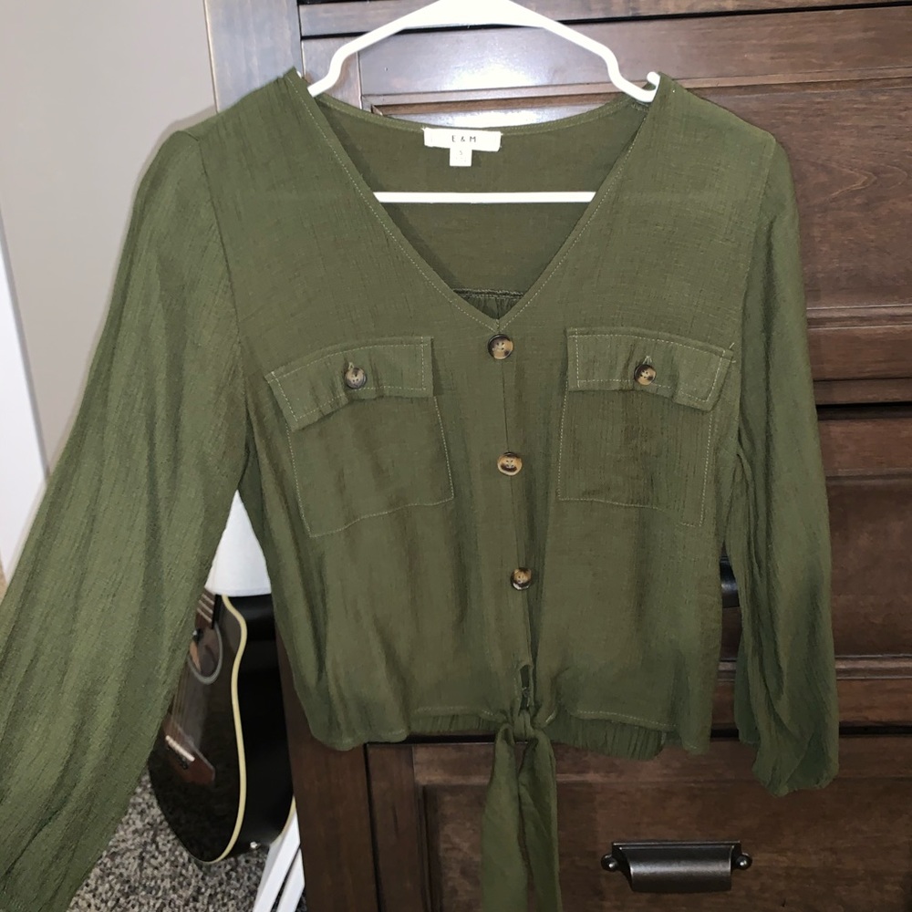 Olive green button down top